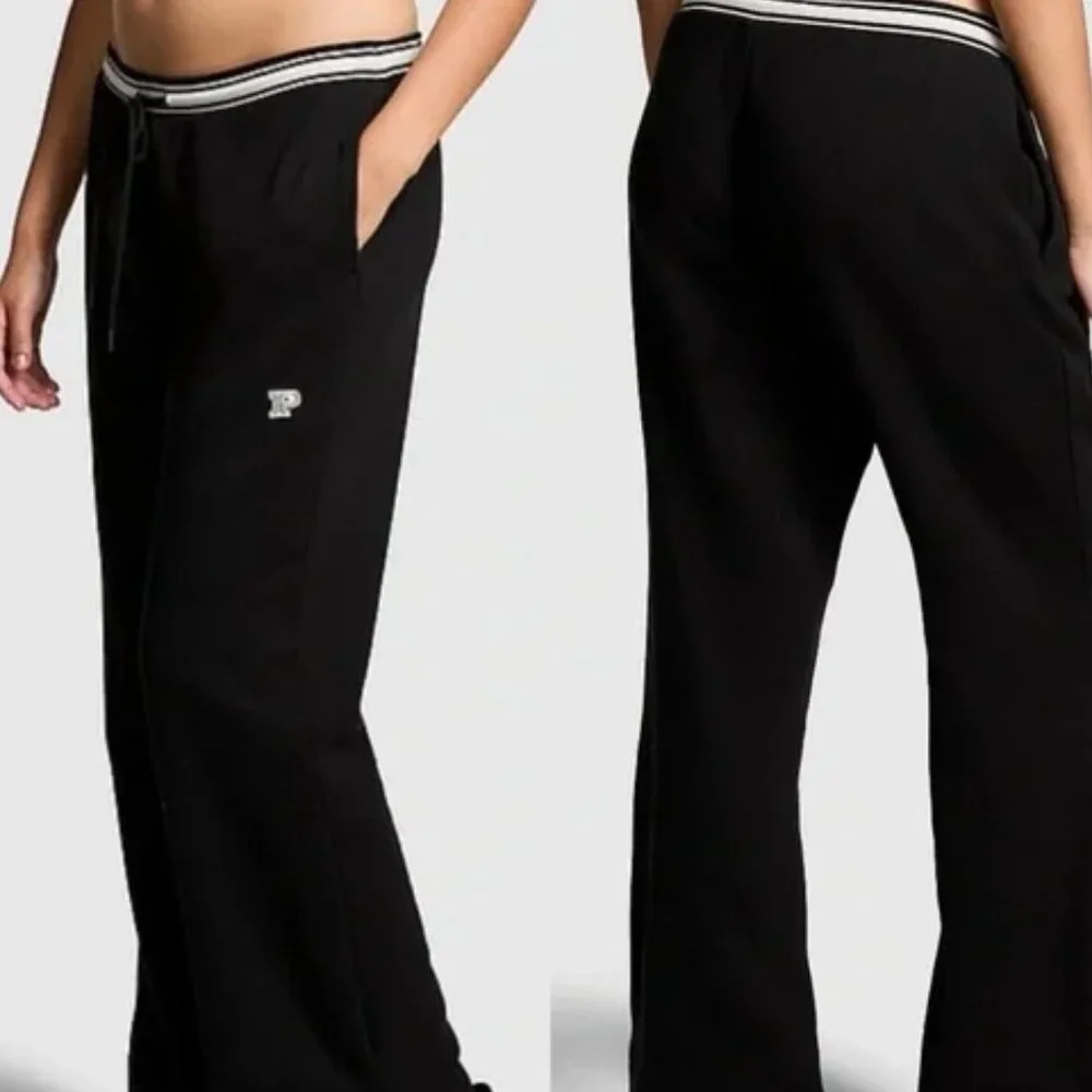 Victoria's Secret Pink- Flare Sweatpants L XL XXL Black Split Hem P Logo Bootcut - Picture 4 of 8